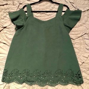 Francesca’s green cold shoulder blouse